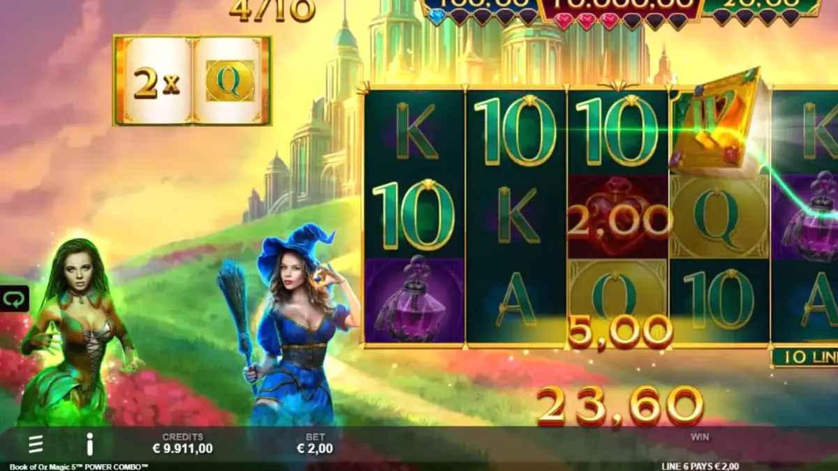 Tampilan visual slot Book of Oz Magic 5 Power Combo dengan tema fantasi yang memukau