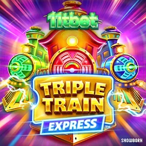 Tampilan visual neon cyberpunk dari permainan slot Triple Train Express